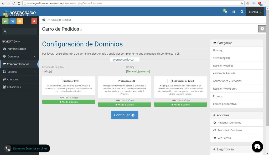 Configuración de dominios hosting radio venezuela