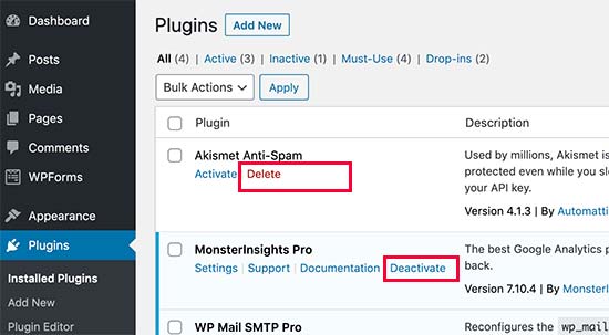 Como desactivar y eliminar un plugin en wordpress