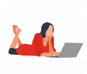 Mujer trabajando desde casa con laptop