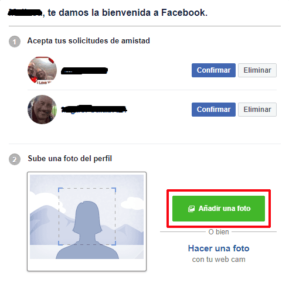 Crear una cuenta en facebook añadir foto de perfil