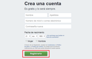 Crear una cuenta en facebook formulario de registro
