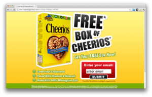 Ofertas de email submit primera página de Cheerios