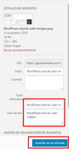 WordPress tutorial etiquetas alt y descripción de la imagen