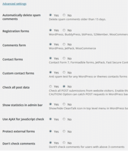 CleanTalk plugin gratis anti spam configuraciones avanzadas