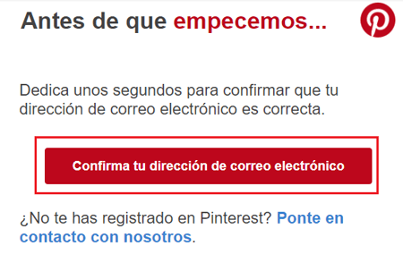 Confirmar correo electronico proceso registro Pinterest
